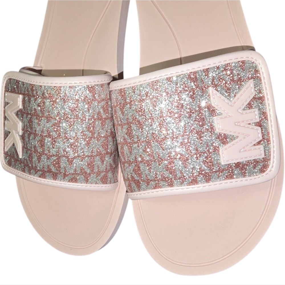 Michael‎ Kors Pink Logo Glitter Slide Sandals Women's Size 11 New - Picture 10 of 12
